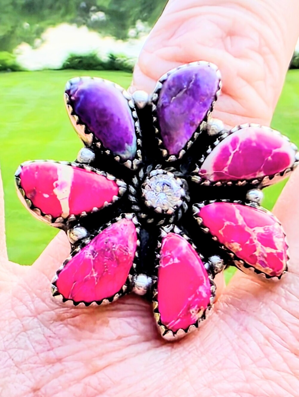 Sea Sediment Flower Ring In 925 Sterling Silver (Adjustable)